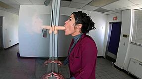 She waited in line for service, only to give a sloppy blowjob to a stranger.