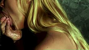 Sexy blonde Sarah swallows huge cock at glory hole