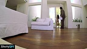 boss catches nanny amia miley rubbing herself instead of working.