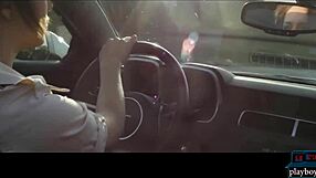 lesbian babes licking and fingering on corvette hood outdoors