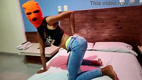 My brunette stepsister wants to celebrate Halloween in hotel bed