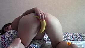Teen Girl Masturbates With Banana On Webcam, Shaved Pussy And Small Tits Exposed!