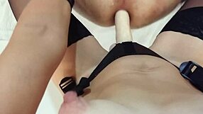 Wife dominates guy with strapons in femdom pegging session