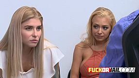 Two Hot Blonde Babes Seduce Officer At Desk. Full Softcore Storyline.