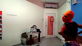 My brunette stepsister wants to celebrate Halloween in hotel bed