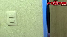 AlexxxTreme spies on roommate's big tits and pussy in shower