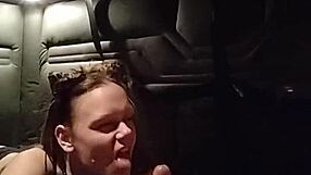 kitty gives an intense blowjob with buttplug in ass for bdsm fun!