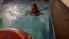 Sexy Black Prostitute Performs Blowjob and Cunilingus at Motel Pool