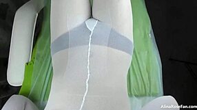 teen sucking my balls and handjobbing my big tits, cum all over