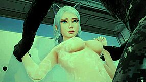 I watch valkyrie bathing in this uncensored 3d hentai at 4k 60fps, feeling aroused by the anime cartoon