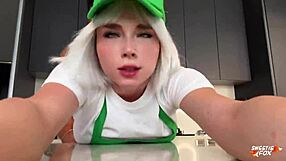 blonde barista in shorts skips coffee for rough pov fuck. her tight holes beg for it!