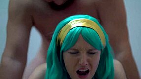 Blue-eyed babe gets creampied by huge cock on bed