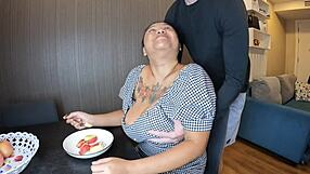 Busty Asian Hints at Breastfeeding with Wild Handjob and Interracial Action