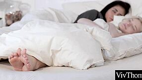 Cute lesbians suck clits and toes in steamy play