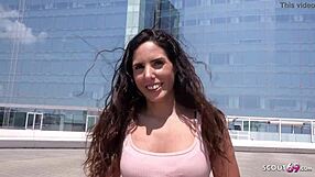 german scout picks up natural latina linda for street casting