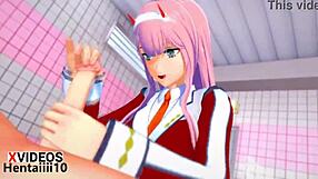 zero two delivers intense blowjob in hentai