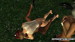 Two Bi 3D Babes Lick Each Other and Share a Cock