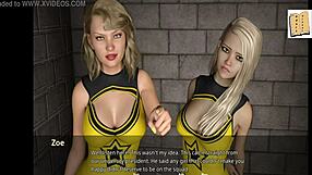 Big Tits Cheerleaders Welcome John in Erotic 3D Game Scene