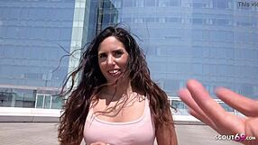 german scout picks up natural latina linda for street casting