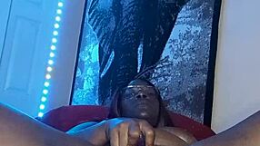 in this gay ebony scene, a guy with big ass and natural tits enjoys double penetration and wet fingering while masturbating solo