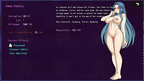 Horny slut exposes big tits to class in hentai game