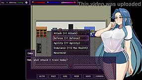Horny slut exposes big tits to class in hentai game
