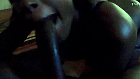 Ebony sucks big black cock intensely