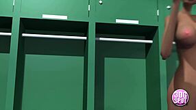 Naughty teen cheerleader rides star quarterback's cock in locker room cartoon