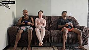 While my husband's nerd plays video games, I ride the friend's dick