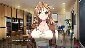 Suggestive Horny Ex-Classmate Trophy Wife Watching Herself Play In Anime Hentai Game