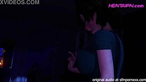 milf 3d hentai with short hair big tits in green shirt shorts red thong giving in room