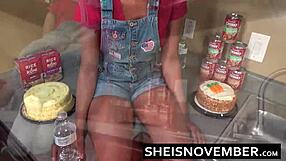 Step brother convinces cute step sister MsNovember to fuck in kitchen with doggystyle and handjob