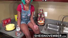 Step brother convinces cute step sister MsNovember to fuck in kitchen with doggystyle and handjob