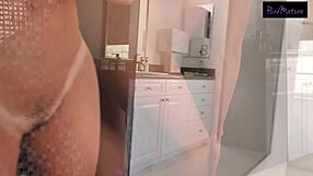 Milf babe enjoys shower with big cock in various positions