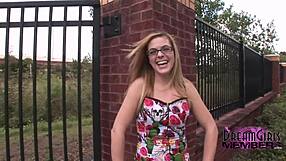 Nerdy Cutie Flashes Shaved Pussy And Bares All Outdoors