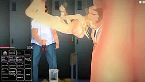 Blonde girl in anime hentai having fun with friends.