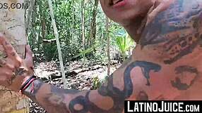 Tattooed Latino Cain Gomez gets bred hard outdoors by Robert.