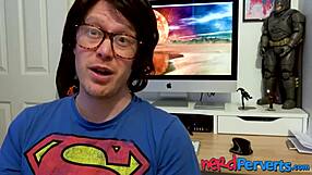 Two Lucky Nerds Get Sucked Off by Insatiable British Slut in Wild Threesome