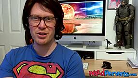 Two Lucky Nerds Get Sucked Off by Insatiable British Slut in Wild Threesome