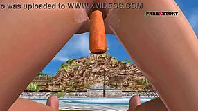 Cute Girl Masturbates with Carrot in 3D Anime