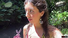 Crazy gay guy walks on public waterfall