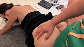 Stepmom caught stepson jerking off in heels and rode him hard in cowgirl style. What a wild outfit!