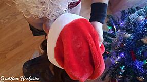 russian santa visits the girl under the christmas tree