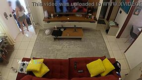 Hot wife Thay Ksada teases delivery man on sofa