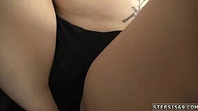 teen in short shorts giving blowjob to annoying stepbro