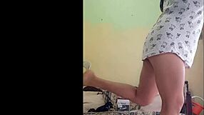 Daring Latina housewife teases boss in skirt with no panties at home
