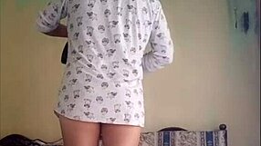 Daring Latina housewife teases boss in skirt with no panties at home