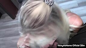 Gorgeous Vicky Vette shows off her sexy lace before sucking a cock.