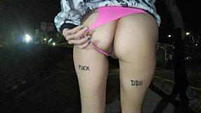 Flashing a thong in public, daring Mexican outdoor tease