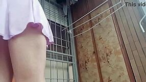 Blonde latina masturbating on the balcony with big ass